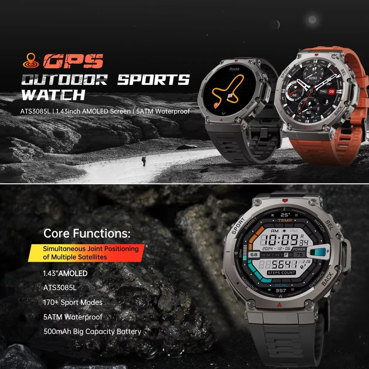 GPS Outdoor Smart Watch 10ATM Waterproof Built-in Dual-band GNSS Compass Sport Smartwatch Men 2025 New For  Ultra T-Rex 3