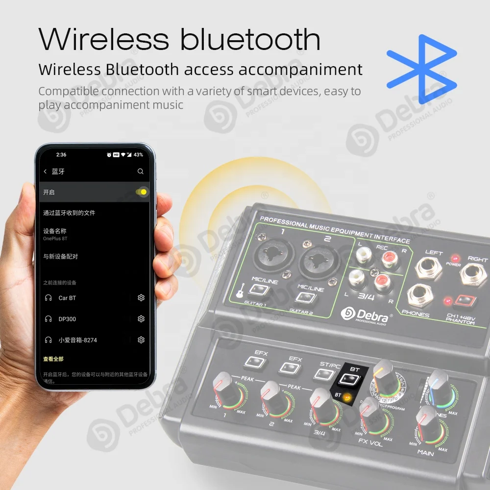 Audio D4-LIVE Professionale 4 canali 48V BT5.0 Microfono per smartphone cablato PC Scheda audio portatile CE in plastica nera Casa