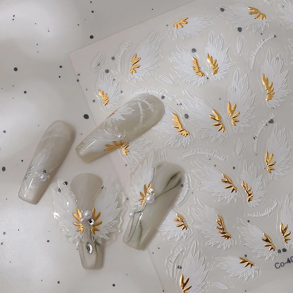 Bronzing Angel Wings Nail Art Sticker Gold Silver 5D Nail Art Sticker White Dreamy Wings Nail Decals Slider for Manicure Decor