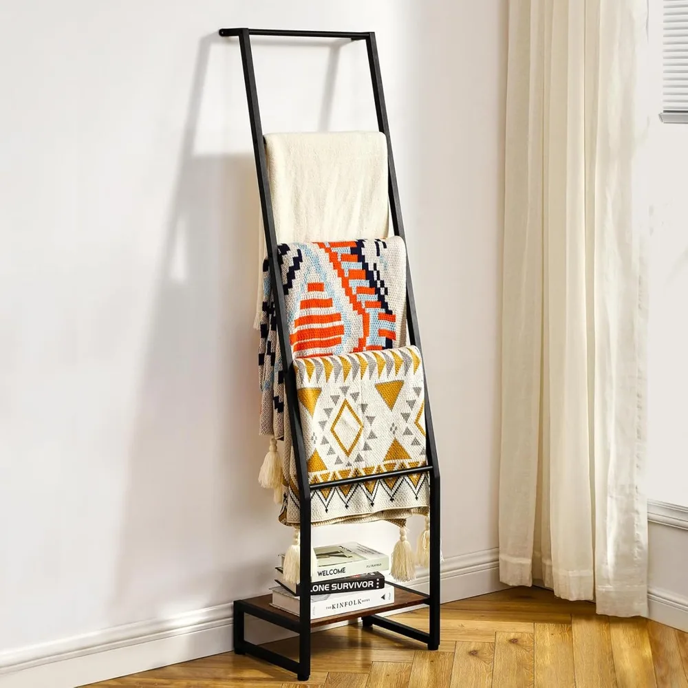 

5 Tier Ladder Shelf,Wooden Blanket Ladders for Living Room & Bedroom, 5.2ft Holder Farmhouse Ladder Rack for Storage