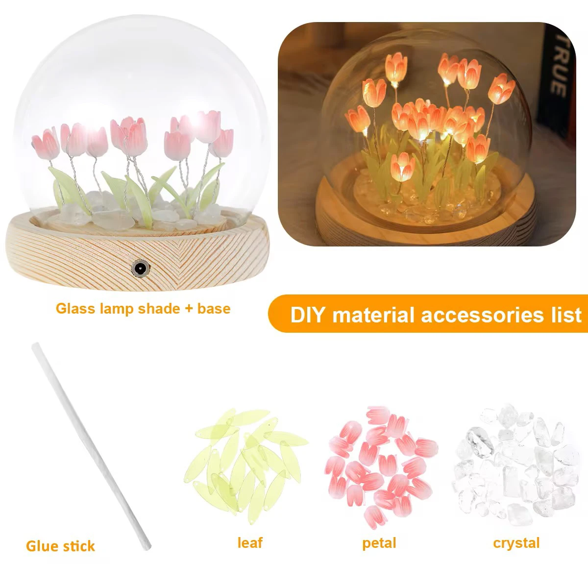 9/20Pcs Tulip Night Light USB Operated Tulip Flower Table Lamp DIY Simulation Tulip LED Nightlight Handmade Bedside Light