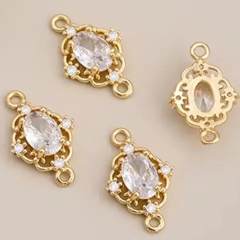 

14-каратное позолоченное циркониевое ретро-цветочное и ромбовидное двойное подвесное соединение DIY браслет и серьги аксессуар