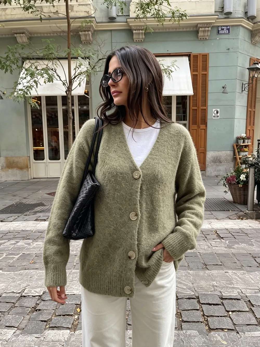 Lazy Style Wool Blend Cardigan Jacket Autumn and Winter Women's Gentle Soft Warm Daily Office V-neck Long Sleeved Knit Sweater