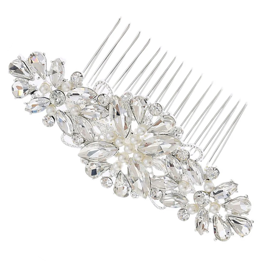 

Hairpiece Pearl Headdress Comb Rhinestone for Women Bridal Accessories Silver Bride