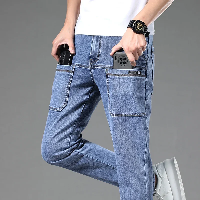 New 6 Pocket Design Jeans Men's Skinny Full Length Pants with High Elasticity Slim Male Pants Fashion Mid-waist Denim Trousers