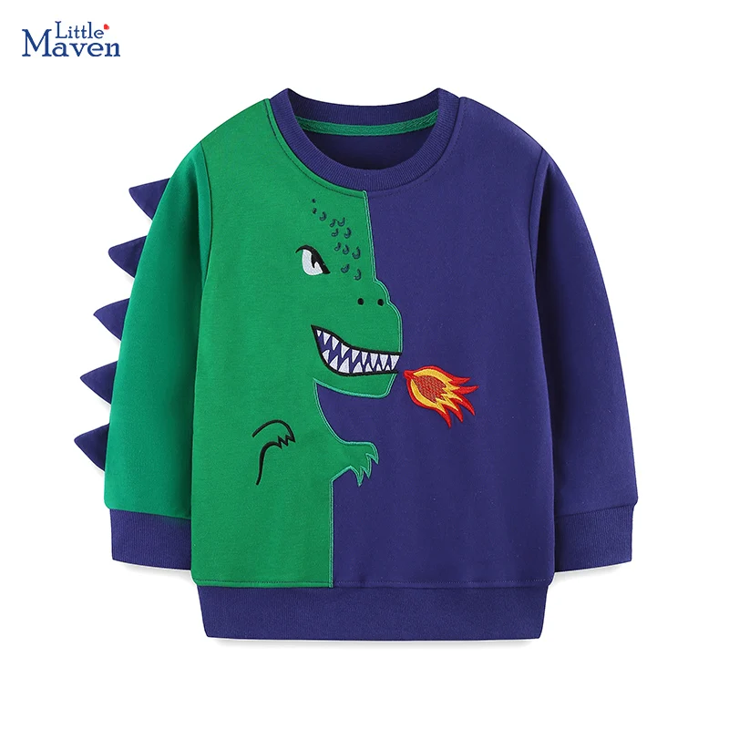 

Детская одежда Little maven, толстовки с вышивкой динозавра из мультфильма для маленьких мальчиков, осенне-весенние костюмы для мальчиков, детская одежда