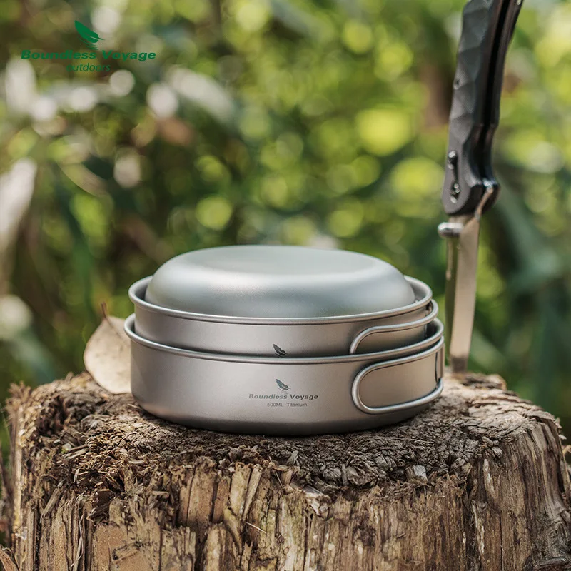 

Pure Titanium Bowl Outdoor Camping Lunch Box Set, Lightweight Folding Frying Pan Camping Travel Cooking Utensils，A1491