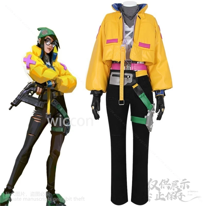 Killjoy Cosplay Anime juego Valorant disfraz Jirai Kei amarillo Punk Y2K uniforme abrigo bolsa pantalones Kawaii lindas pelucas para niñas personalizadas