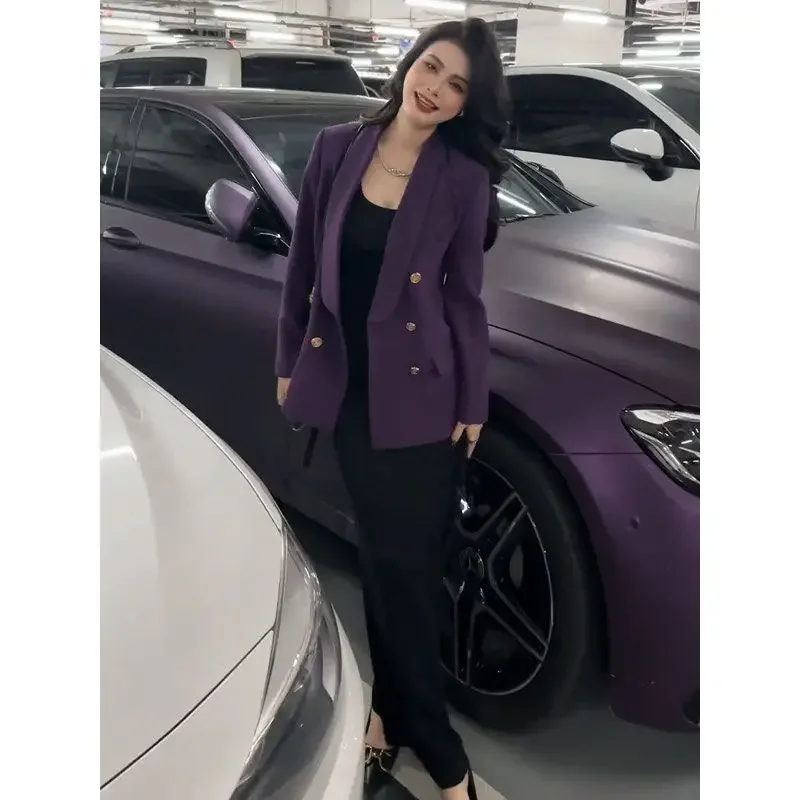 High-end Blazer Design Women Clothing Trend Spring Autumn Jackets Purple Coats Loose Button Blazer Long Sleeve Tops Mujer New