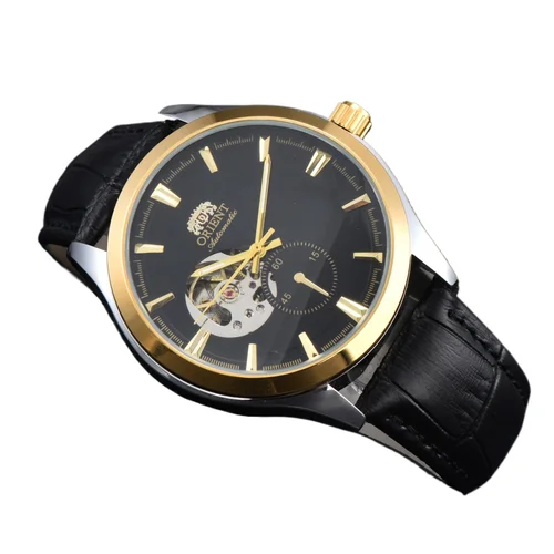 Reloj Orient Double Lion, reloj mecánico japonés completamente automático, reloj de negocios ahuecado para hombres, correa de cuero