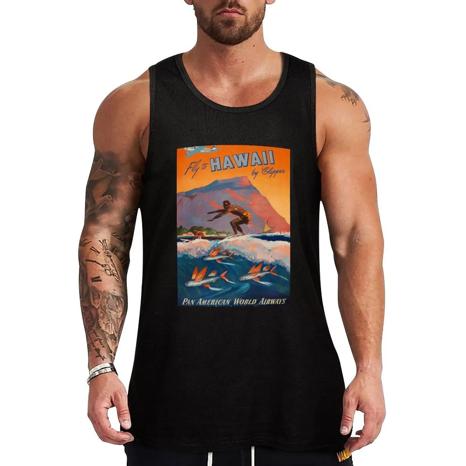 

Fly to Hawaii vintage travel poster Tank Top Basic Tank Top Soft Breathable Casual Daily Wear