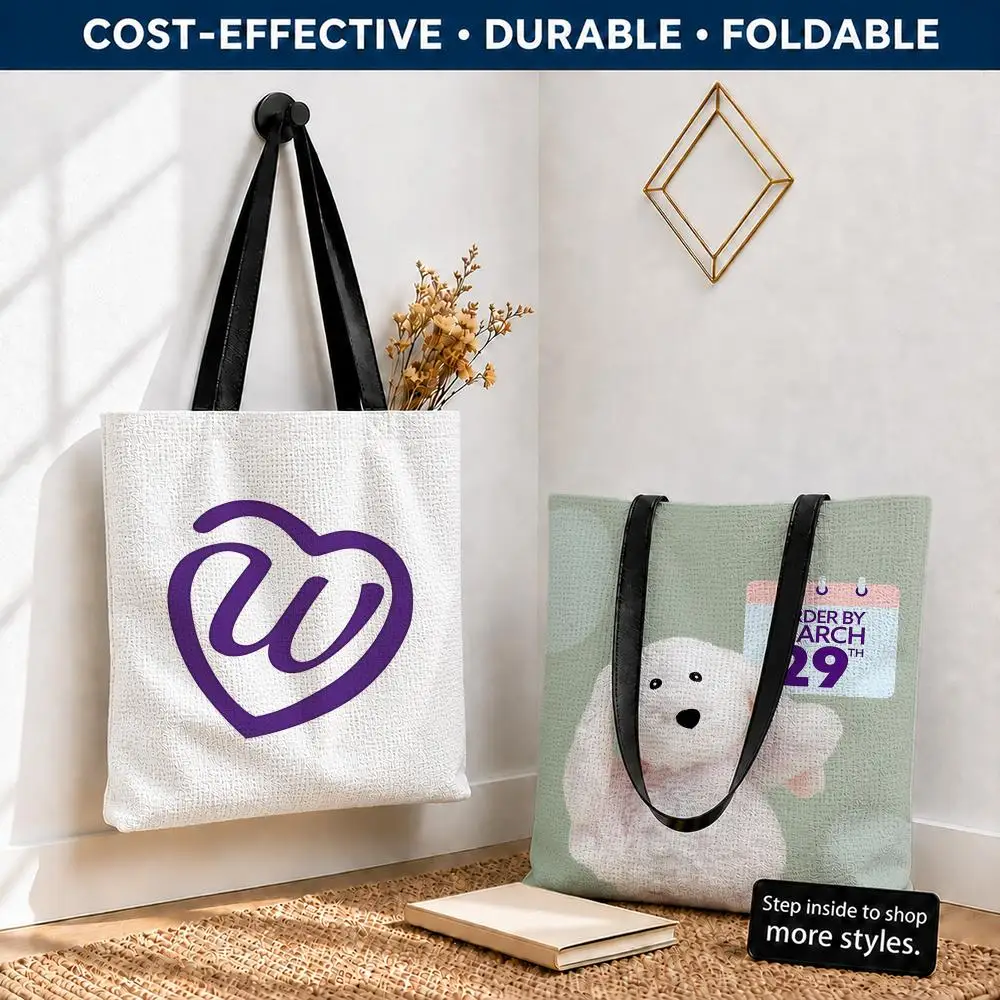 Bolsas de Almacenamiento con Logotipo de Marca, Bolsas de Compras Reutilizables Plegables Ligeras de Lona de Poliéster con Asas de Hombro