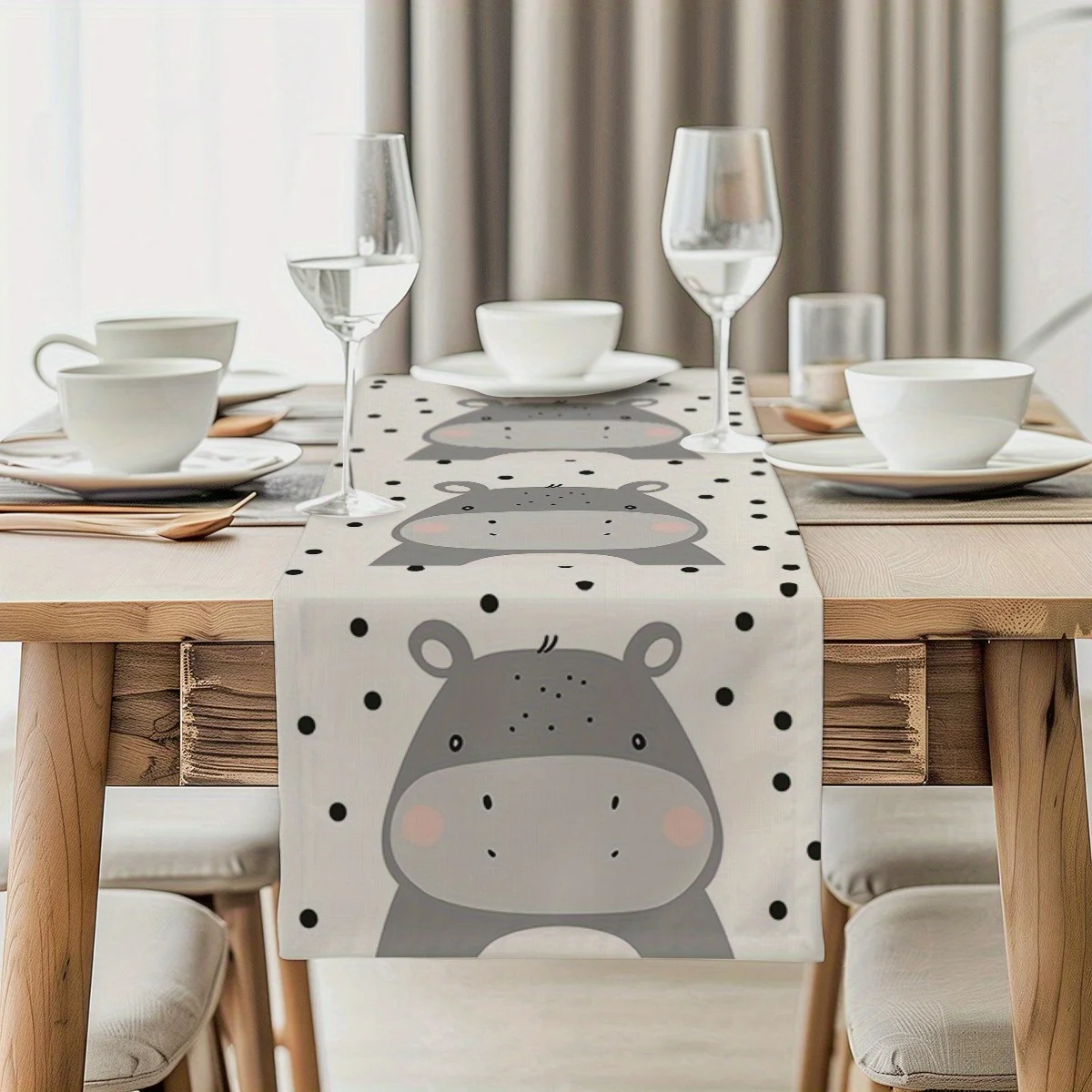 1 Piece of Hippo Print Table Runner, Suitable for Farmhouse, Indoor, Kitchen, Celebrations, Table Decoration, Restaurant and Banquet Decoration Supplies