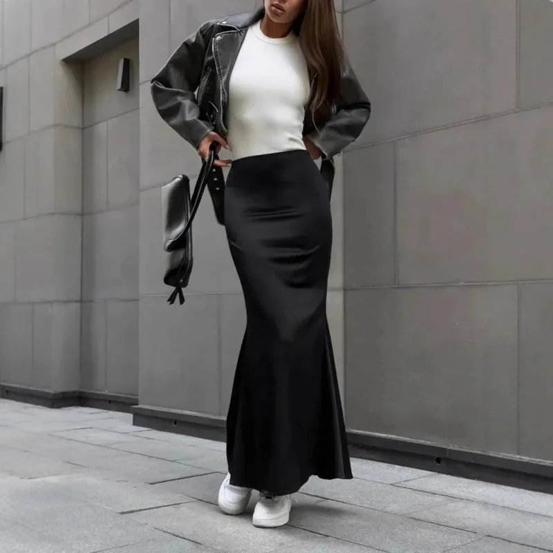 Autumn Winter Black Long Skirt With High Waist Design Trendy Mermaid Silhouette Office Lady Bodycon Slim Elegant Daily Outfit
