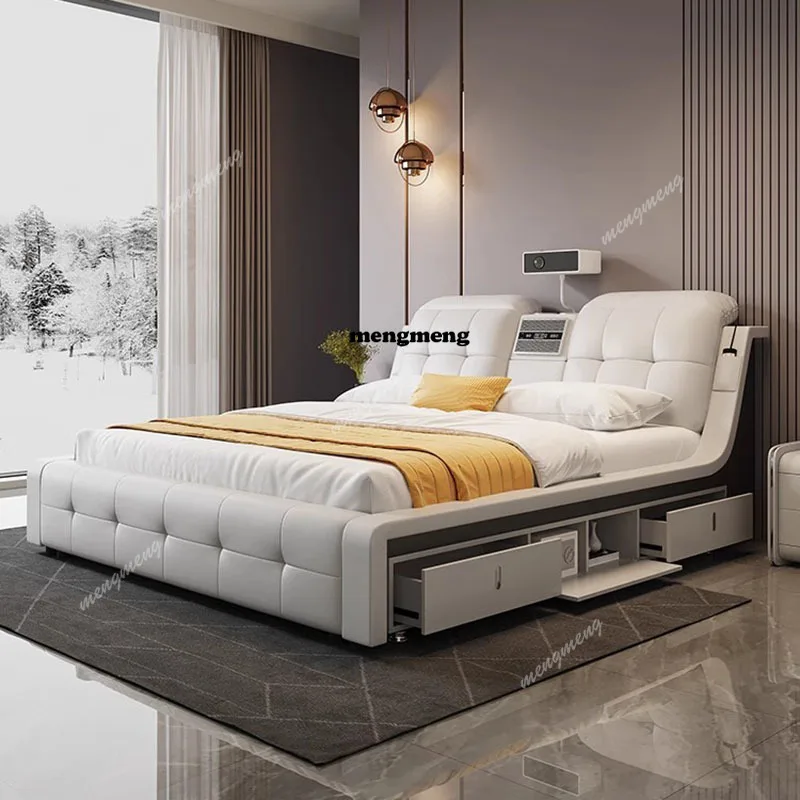 

Modern Aesthetic Bed Queen Size Leg Support Multifunctional Luxury Bed Double Nightstands Camas De Casal Bedroom