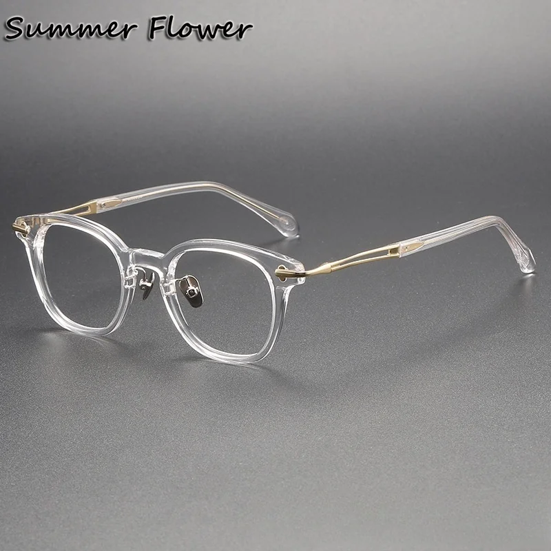 

Acetate Titanium Optical Frame Fashion Retro Round Gafas Women Men High End Myopia Glasses Clear Frame Transparent Lenses