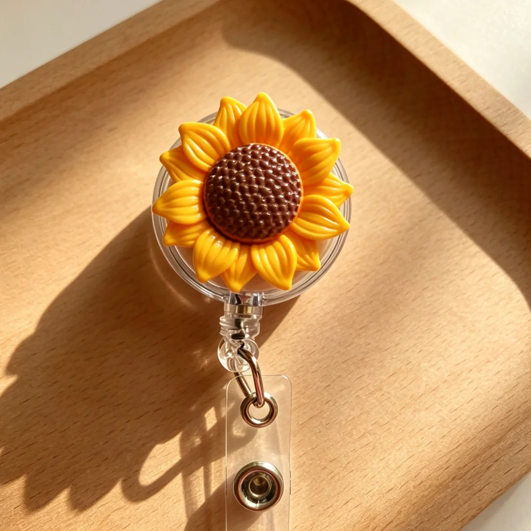 1pc Sunflower Retractable Badge Reels, Smooth Pull Lanyard Clips for Staff ID Cards, Cute Badge Holders for Office Workers