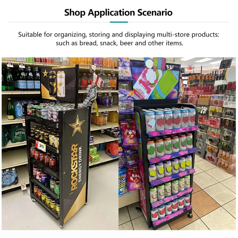 custom.Satom Custom Printed Graphics Adjustable Height Shelves Building Fold up Wire Metal Floor Display Rack