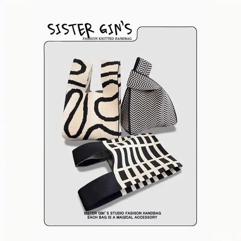 Modische handgefertigte Strickhandtaschen für Damen, Mini-Knoten-Handgelenktasche, koreanische Casual-Tragetasche, wiederverwendbare Einkaufstaschen – Detail 2