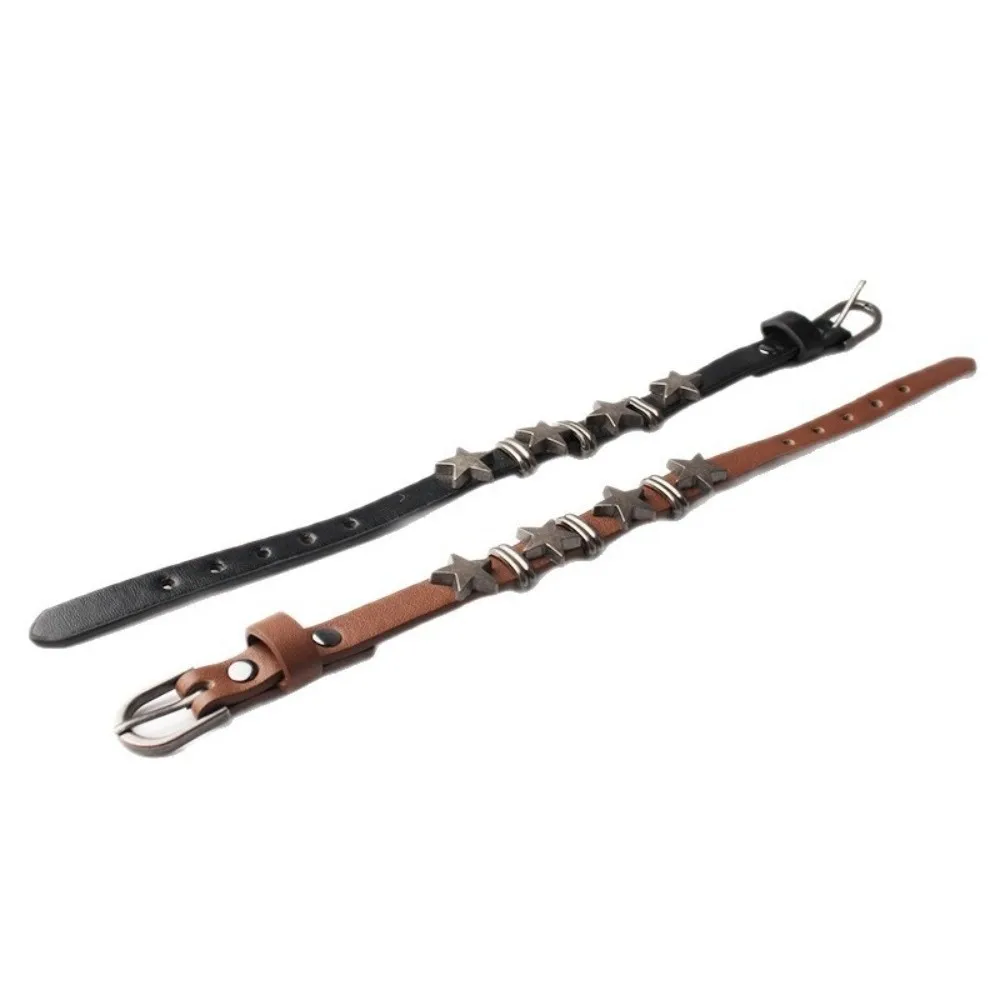 Trendy Star Leather Alloy Bracelets PU Leather Belt Buckle Clasp Skull Bracelet Alloy Rivet Bracelet Women Men