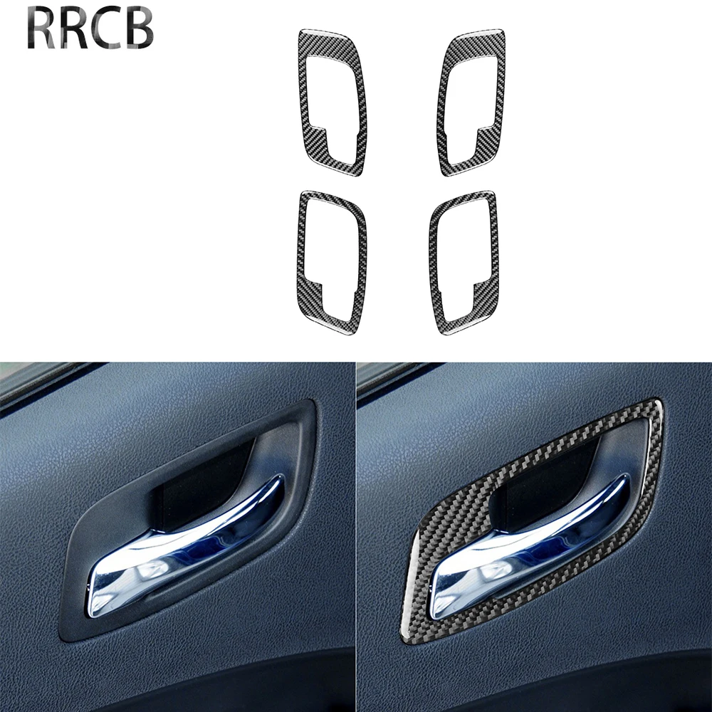 For Dodge Charger 2015-up Real Carbon Fiber Car Interior Decal Auto Side Door Handle Cover Frame Trim Strip Sticker LHD 4PCS