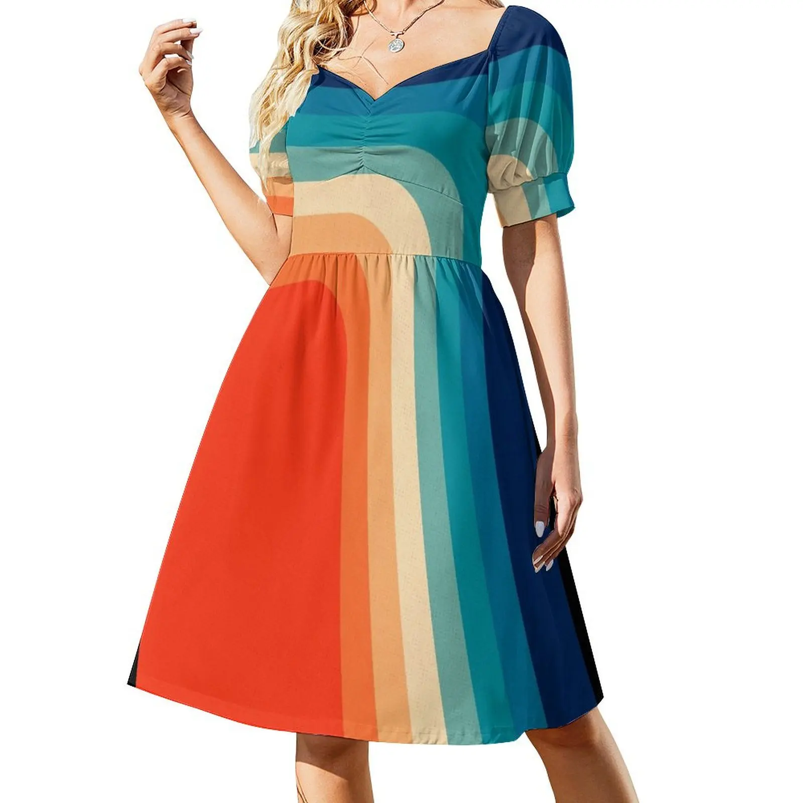 

Retro 70s Color Palette III Short Sleeved Dress Prom gown Woman clothing beach dress Dress