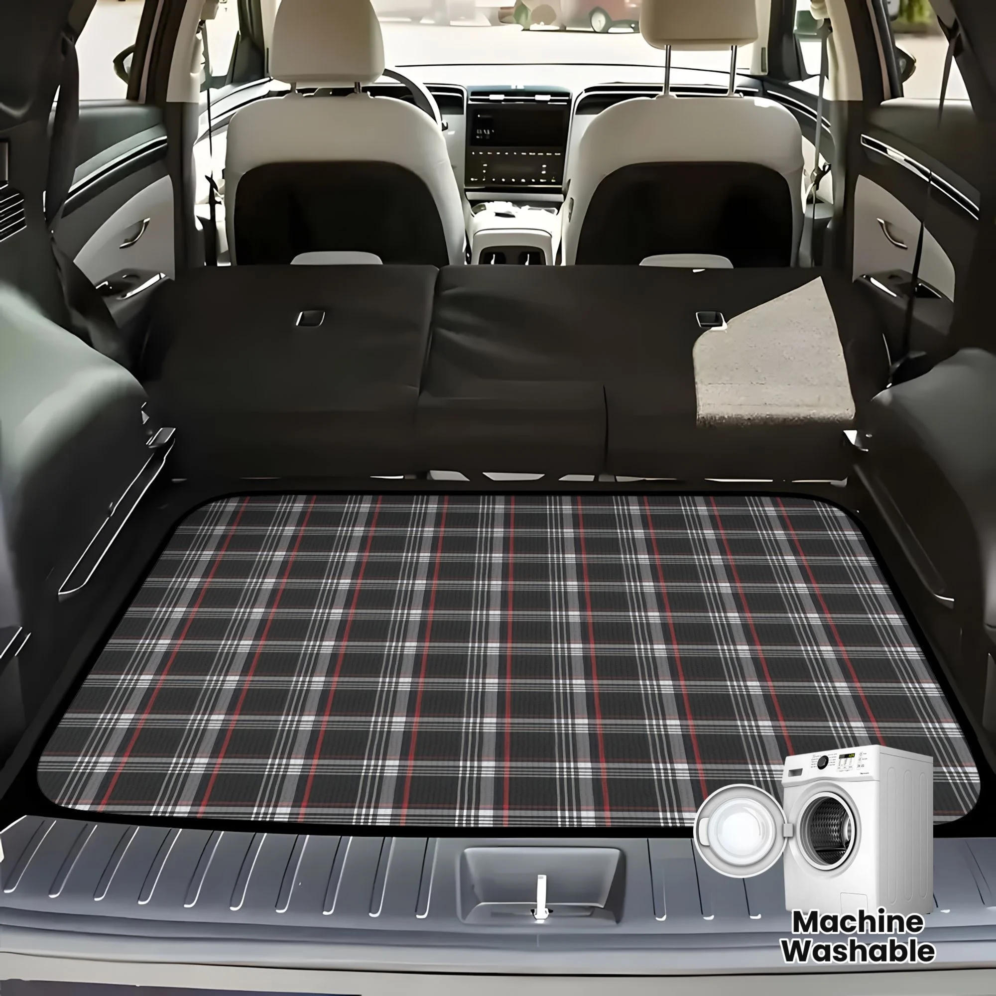 1pc German GTI Check Design High-Resolution Printed Car Trunk Mat, Crafted With A Unique And Classic Theme. This Machine Washabl