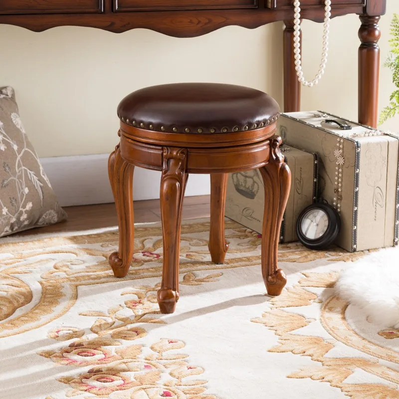European Vanity Stool Solid Wood Rotating Leather Vanity Stool Bedroom-durable Home Furniture Taburete De Maquillage ZY40HZD