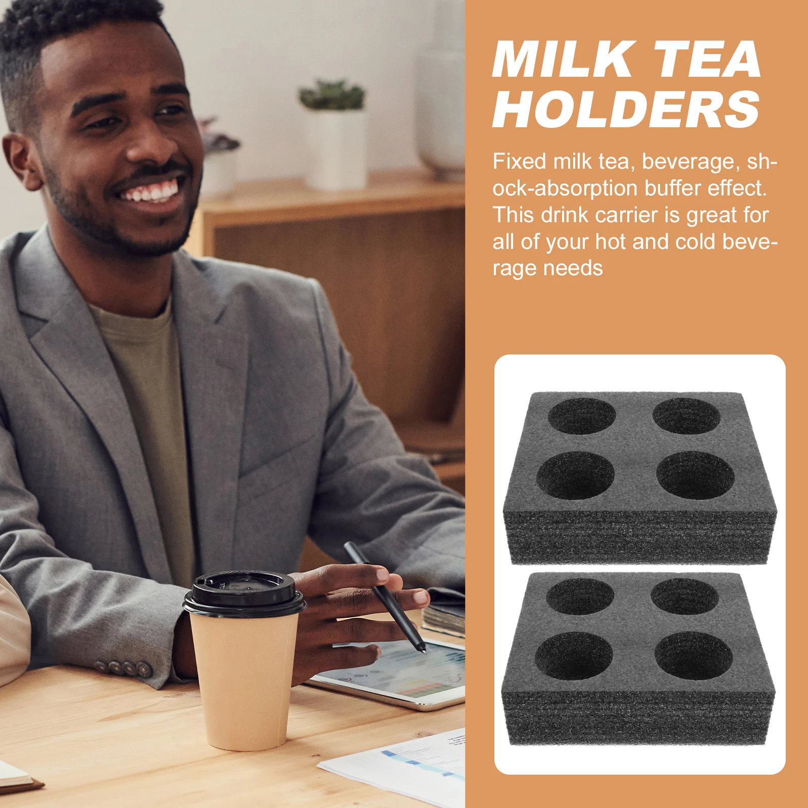 

2 Pcs Cup Holder Drink Carrier Tray 4 Holes Eco Foam Safe Food Restaurant Coffee Shop Hot Cold Beverages Kitchen Bar