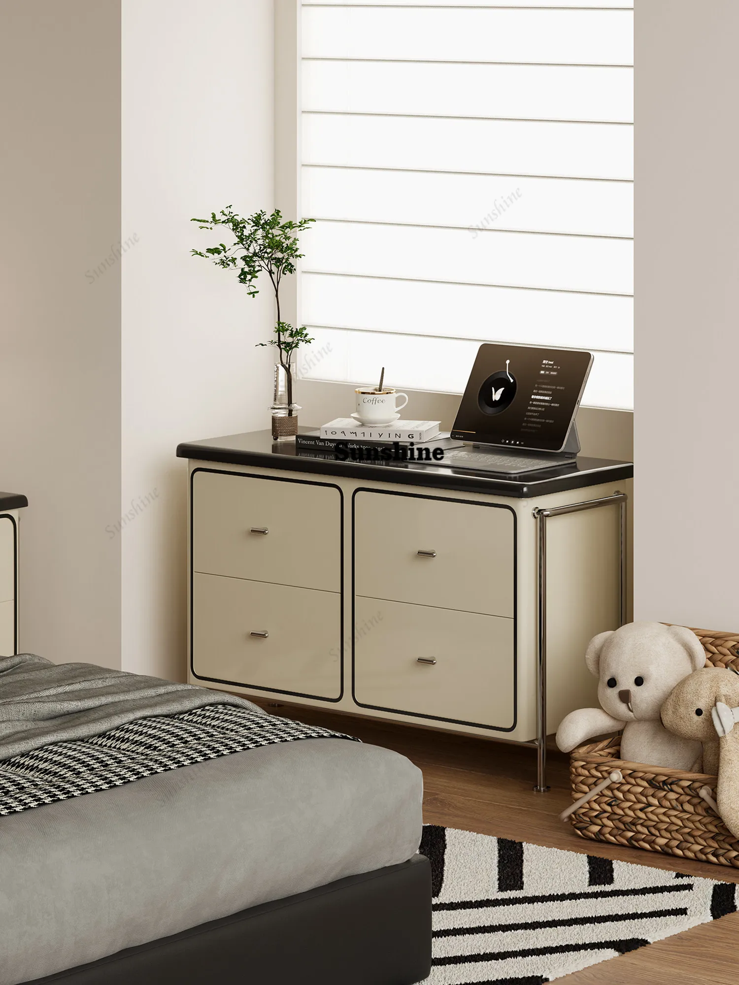 

Modern simple black and white advanced color matching chest, household sofa side cabinet, bedroom locker