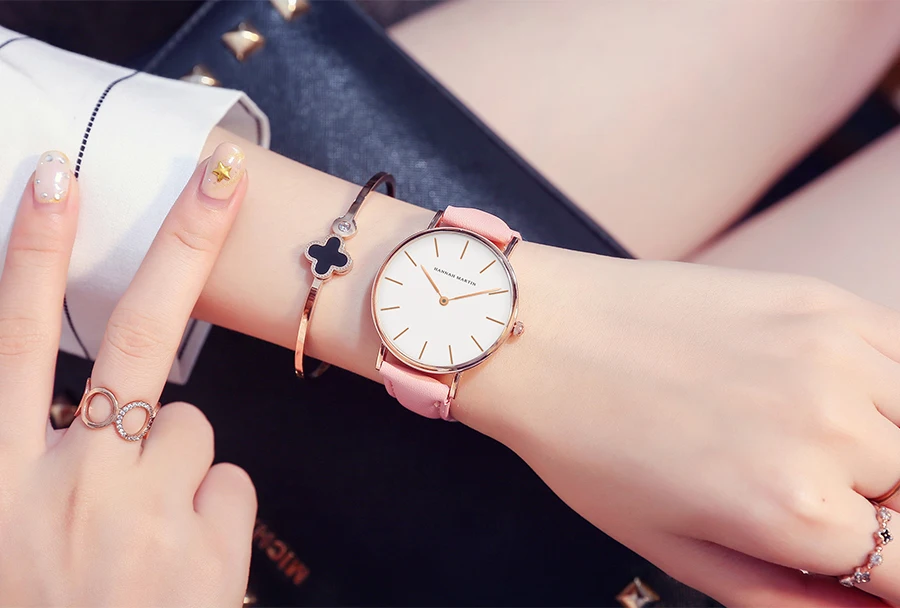 HANNAH MARTIN Top Marke Frauen Wasserdichte Armbanduhren 36mm Mode Luxus Ultra Dünne Leder Kreative Rose Gold Damen Uhren – Detail 18