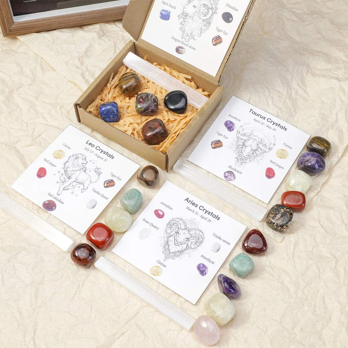 1 STÜCK Natürlicher Kristall 12 Sternzeichen Rolling Stones Selenit Stick Set Bunte Kristall Handwerk Meditation Stein Urlaub Geschenk – Detail 6
