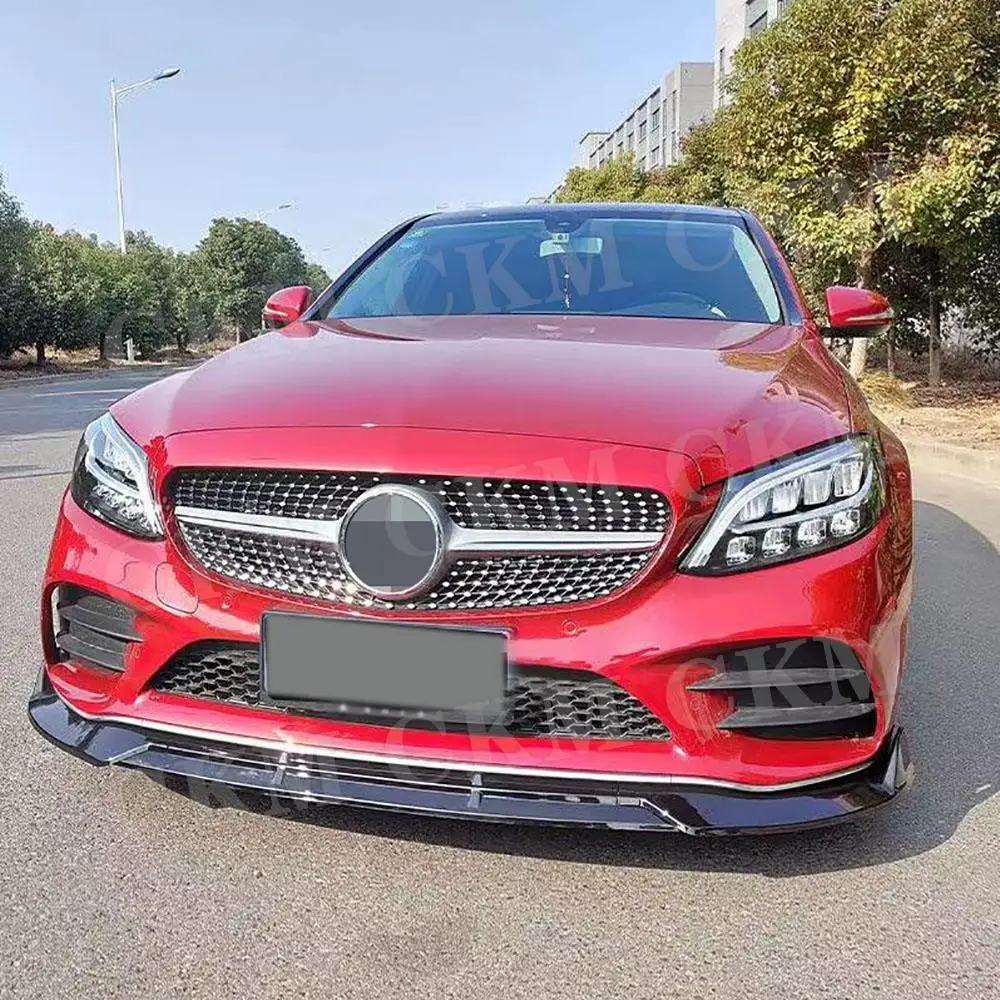 

3PCS ABS Piano Black Car Front Bumper Lip Spoiler Chin Splitters For Mercedes Benz W205 C205 C200 C300 C43 AMG 2014-2019