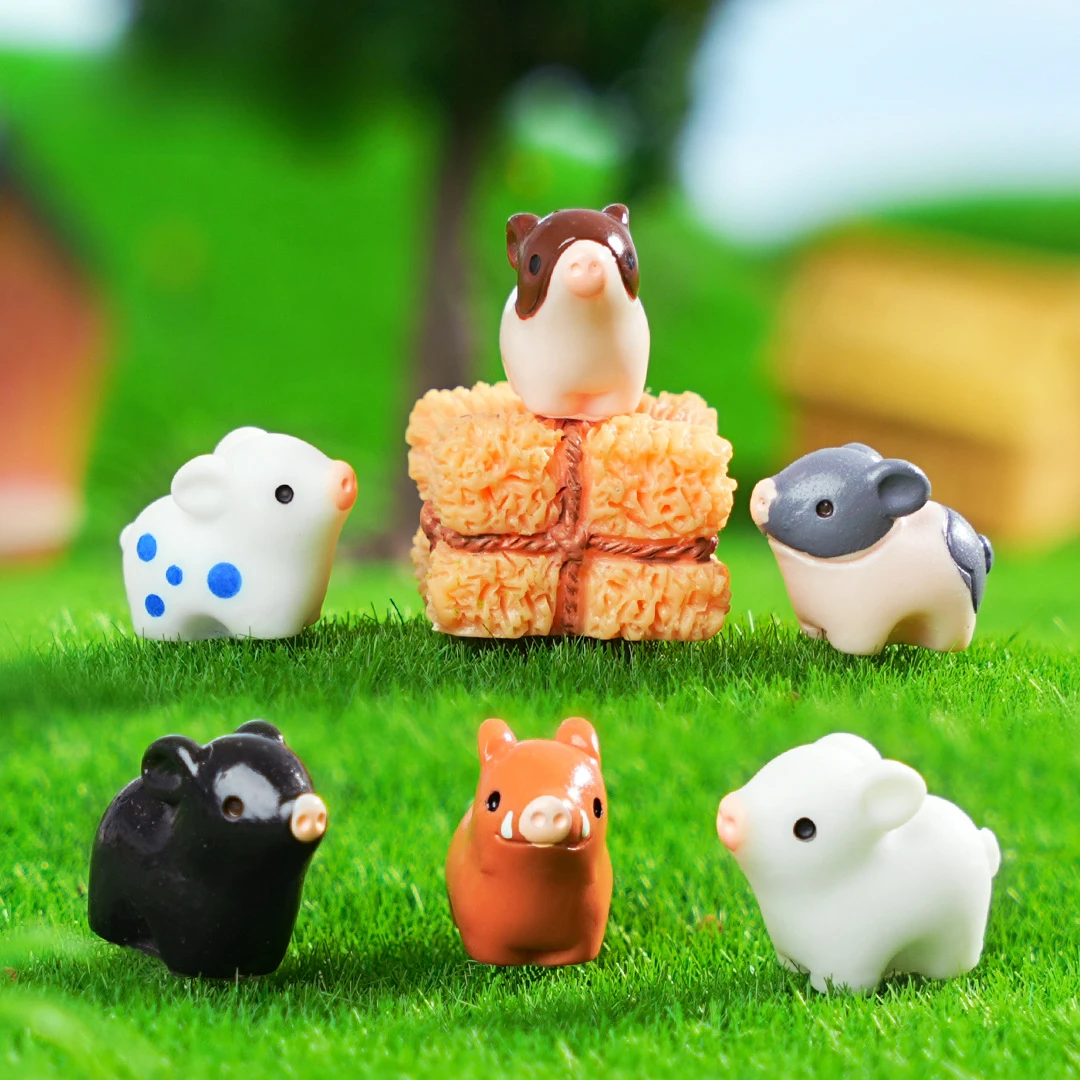 24PCS Micro Pig Figurine Resin Ornaments Miniature Model Mini Animal Statue Bonsai Decoration Garden DIY Dollhouse Home Decor