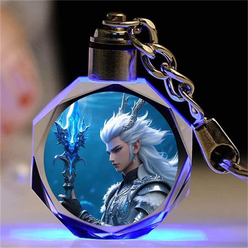 

2025 Anime Film Ne Zha 2 Nezha's Demon Child Roars The Sea Aobing Series Laser Color Engraving Luminous Keychain Crystal Pendant