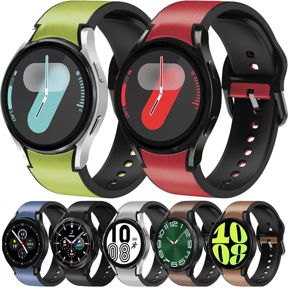 

Leather+Silicone Strap for Samsung Galaxy Watch 7 6 5 4 44mm 40mm Bracelet Belt Watch 6/4 Classic 47mm 43mm 46mm 5 Pro 45mm Band