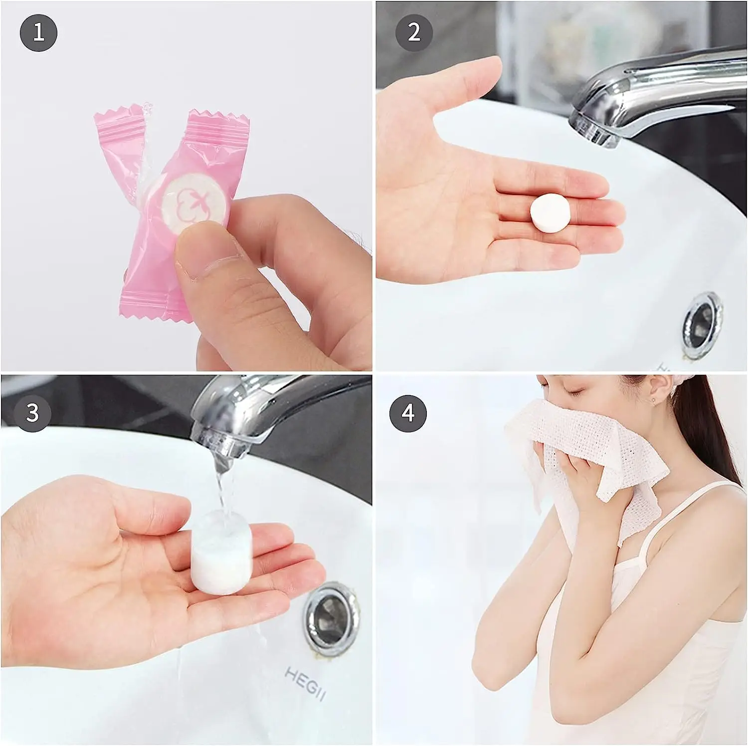 Compressed Towel 100 PCS Mini Tablets Disposable Portable Face Towel Cotton Coin Tissue for Travel and home,Pink