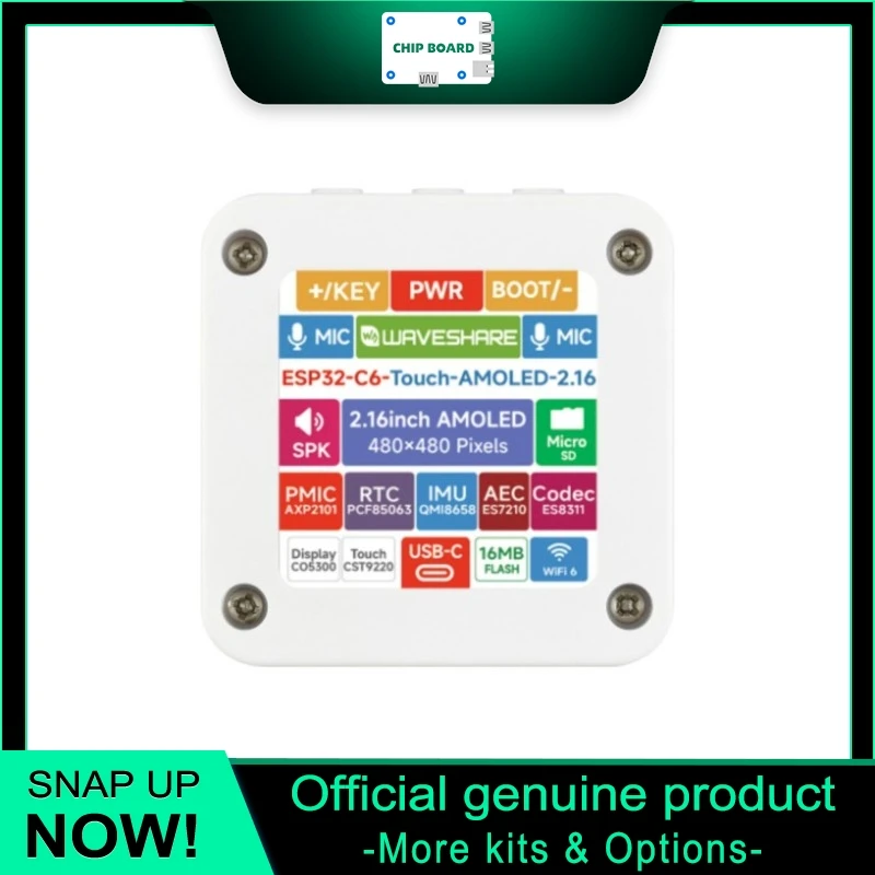

Комплект разработчика Waveshare ESP32-C6 с 2,16-дюймовым сенсорным AMOLED-экраном 480×480, двумя микрофонами, поддержкой Wi-Fi 6 и Bluetooth 5.