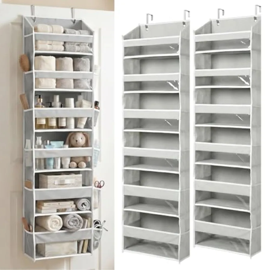 

UPGRADED 6 Tiers Over The Door Organizer Hanging - 100D EXTRA THICK and 50lbs HUGE CAPACITY, 12 Side Mesh Pockets Over The Door