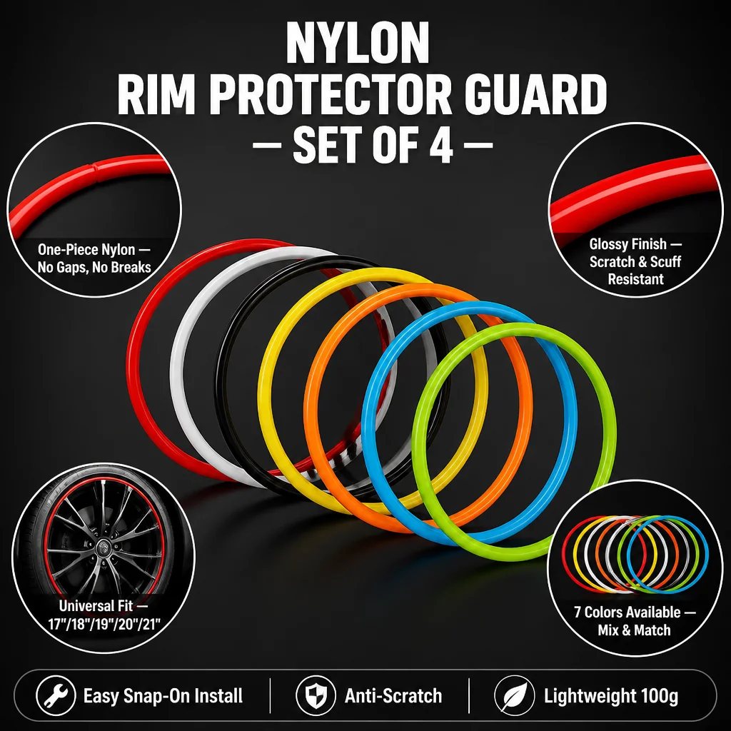 Universal 17-21 inch nylon hard-grip embedded wheel guards, scratch-resistant hub bumpers