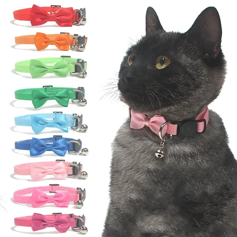 Pet Collar Adjustable Durable Cat Collars Cute Bow Kitten Necklace Soft Bell Puppy Lead Pet Product Dog Supplies Cat Accessories