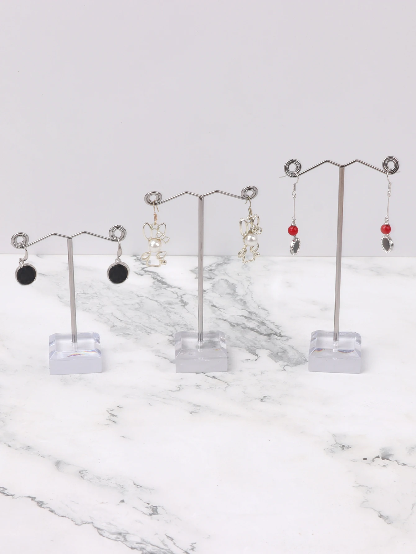 3 قطعة حديثا الاكريليك/المعادن T-شكل أقراط حلقة قلادة ساعة مجوهرات الرف حامل مجوهرات مكافحة قلادة مجوهرات عرض موقف