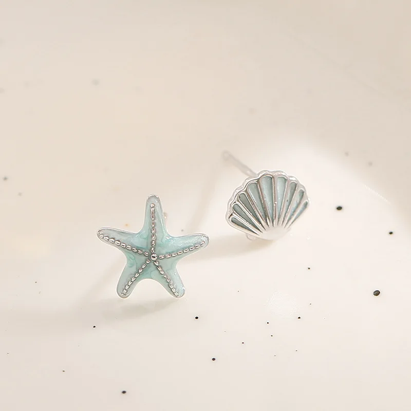 REETI 925 Stamp Silver starfish Stud Earrings Women Girl Gift Cute Banquet Asymmetry Jewelry Dropshipping Wholesale