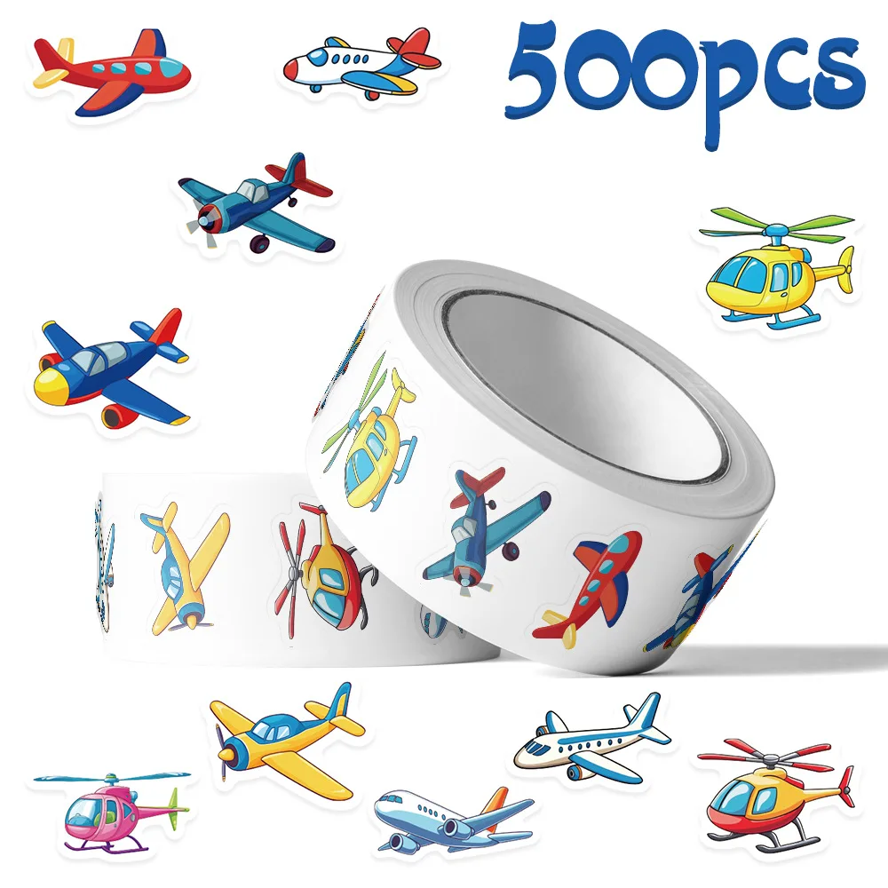 500 uds/rollo de pegatinas de sellado de dibujos animados de avión de juguete divertido DIY PVC pegatinas para ordenador portátil decoración juguete de regalo de recompensa