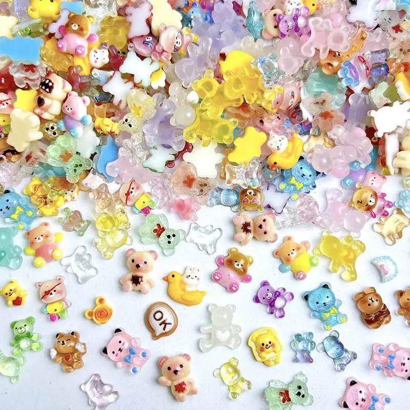 Resin Cute Cartoon Bear Nail Art Charms Multi-Color Mixed Bear Nail Art Accessories for Manicure Diy Decorations Press On Nail