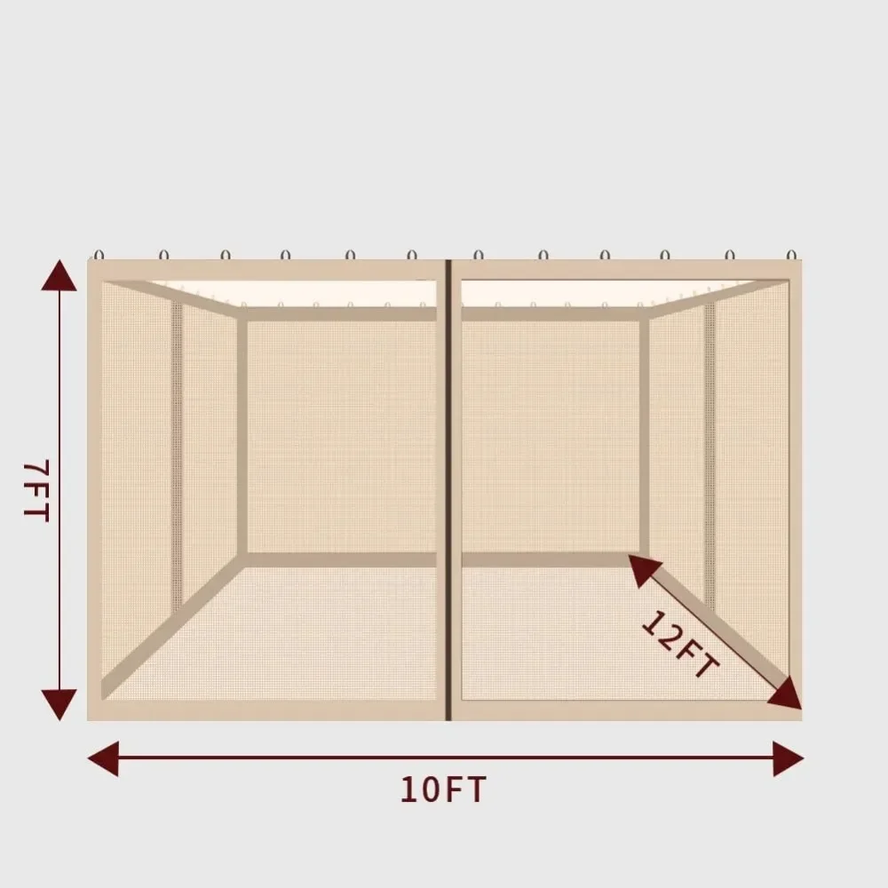 10' x 12' Gazebo Replacement Mosquito Netting, Gazebo Universal Netting Outdoor, 4-Panel Screen Walls Privacy Curtain