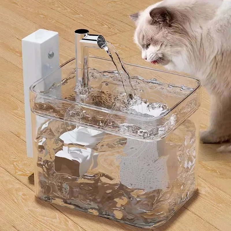 1.5L Transparent Cat Water Fountain USB Mute Automatic Circulating Pet Water Dispenser Anti Dry Burn