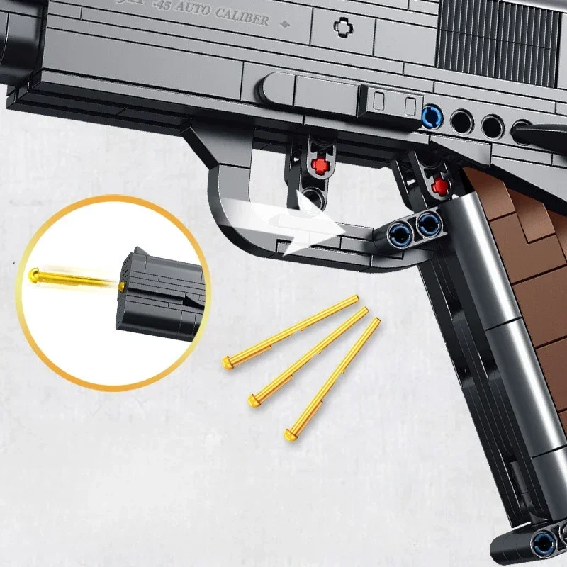 Militär Serie Baustein Desert Eagle M1911 AK47 Pistole Kann Schießen Modell DIY Montieren Ziegel Spielzeug Für Kinder Geburtstag Geschenk