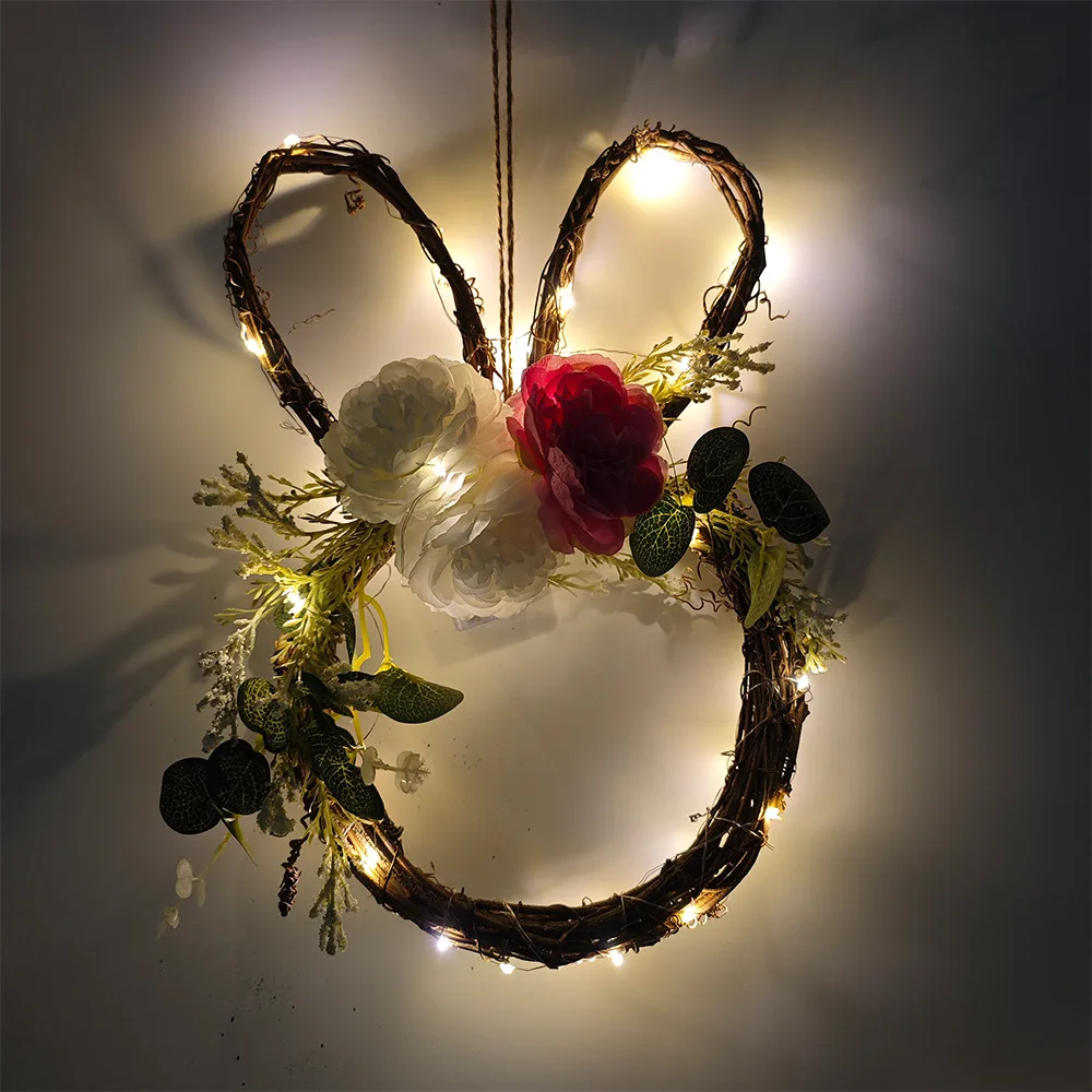 2024 Easter Bunny Flower Wreath Spring Summer Simulation Flower Wreath Festival Home Door Hanging Decoration Garland 32*22cm