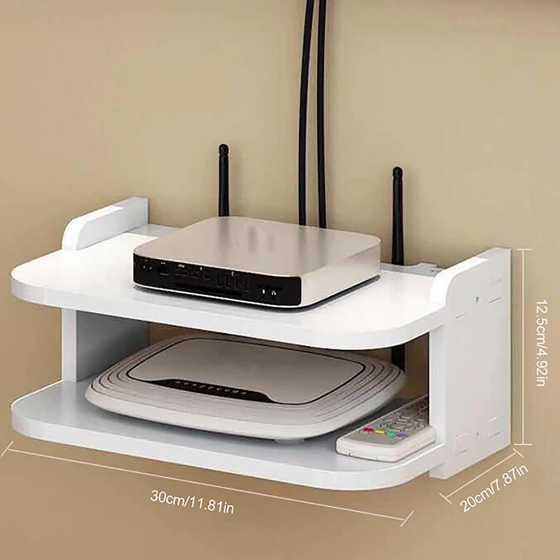 2 Tier Floating Shelves Wifi Router Hanging Layer Multi Tap Outlet Set Top Box Holder Cable Bracket Wall Mount Storage Organizer